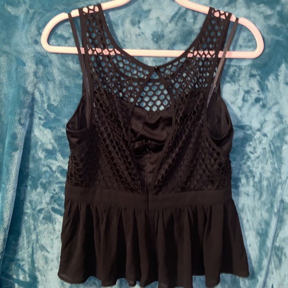 BUNDLE DISCOUNTS!  Large Shop Hopes mesh knit tank tube top peplum black shirt - Picture 2 of 7